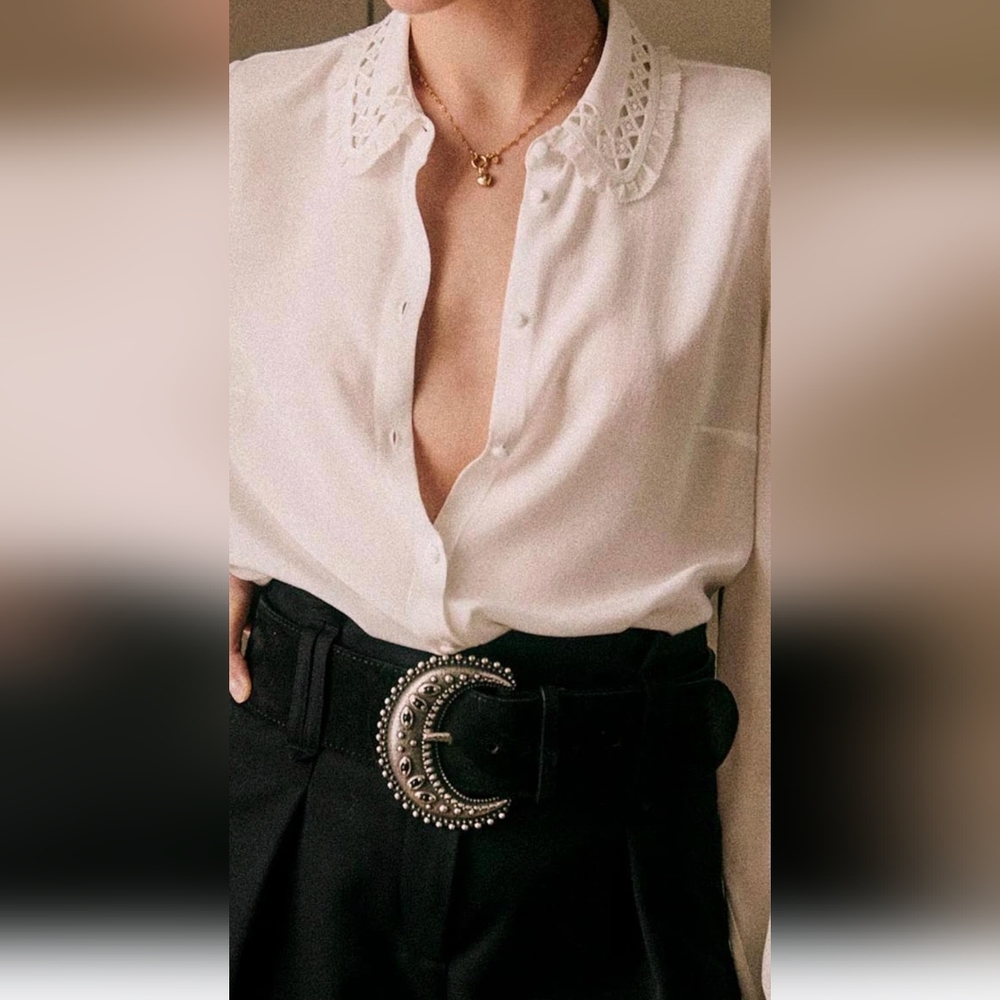 Sezane Suzane Silk Shirt Écru